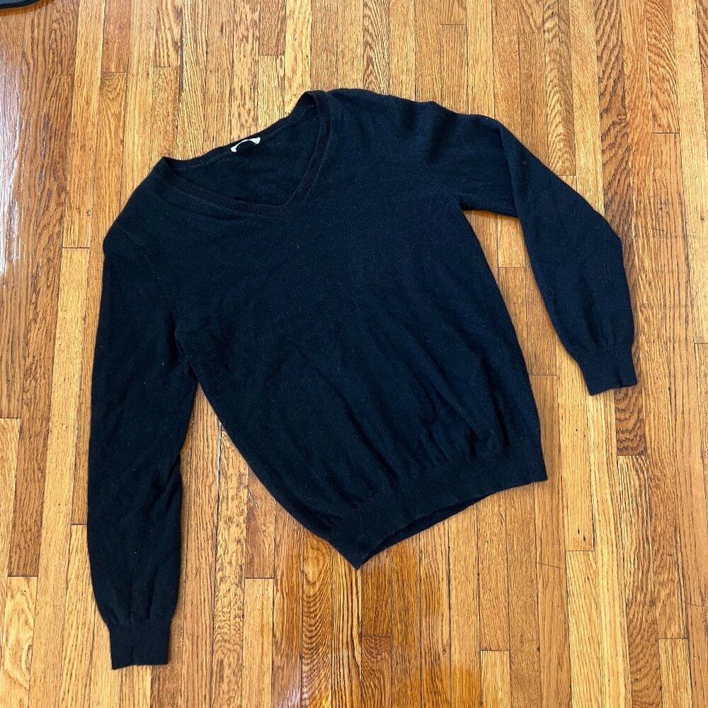 LilySilk 100% Cashmere Black V-Neck Sweater - Women's Medium (8-10)